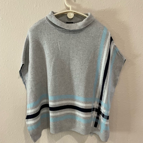 Talbots Sweaters - Talbots Sabrina Knit Sweater Poncho Grey, Blue & White Stripes Women’s XS/S